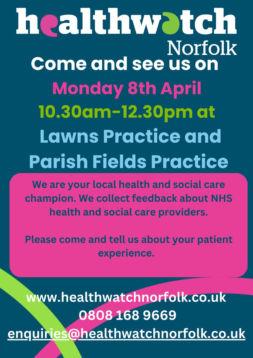 Come and meet us out and about across Norfolk. We'll be at Lawns GP Practice in Diss on Monday. Find out where else we're heading here > ow.ly/5LVO50R2VzB