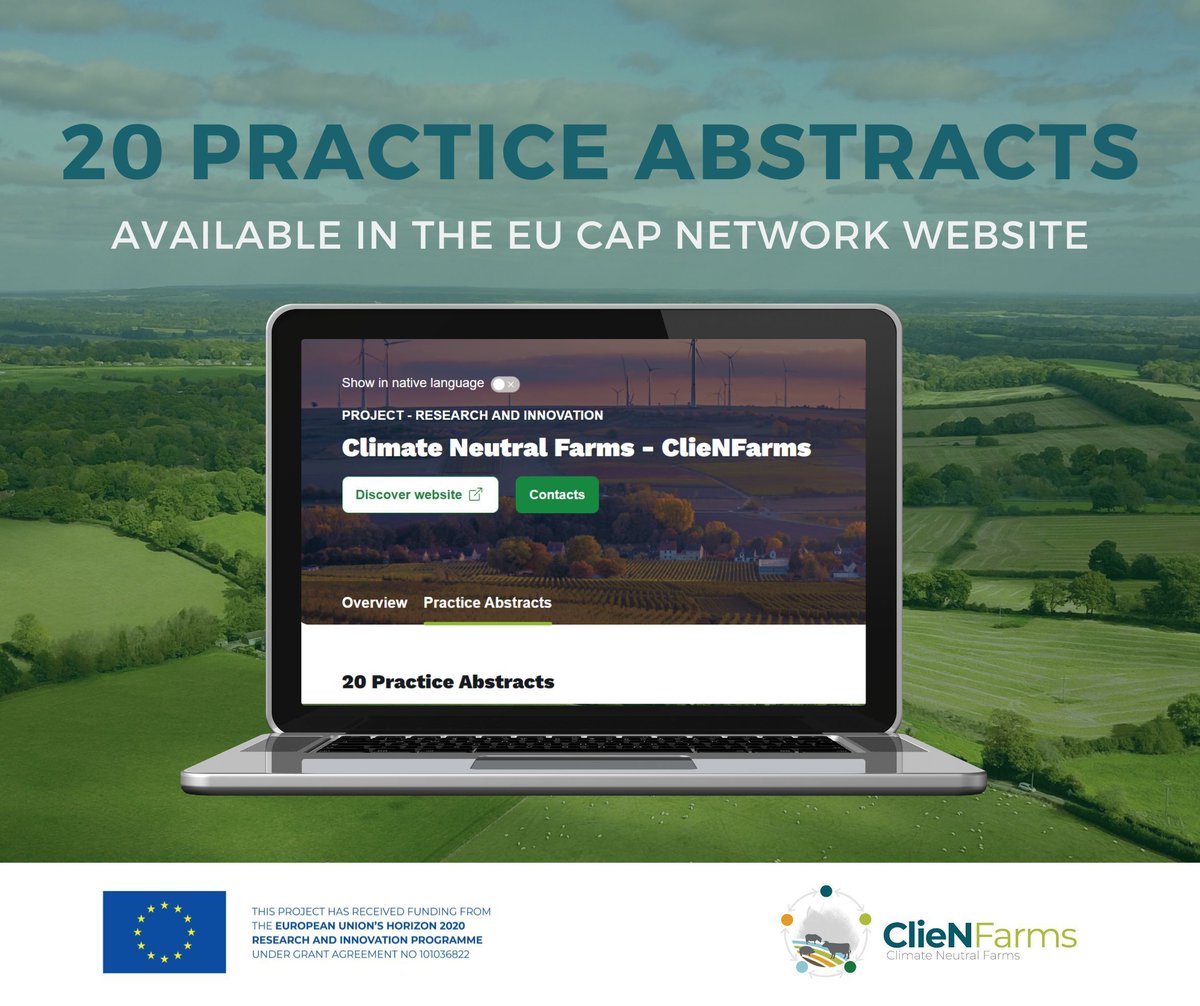 Exciting news: #ClieNFarms' 20 practice abstracts are now live on the #EUCAPNetwork platform! 🌱 Access to practical knowledge is key to #innovation and #sustainability in agriculture. Want to know more? 👉 buff.ly/3vBjwfc #SustainableAgriculture #CarbonNeutral🚜🌿