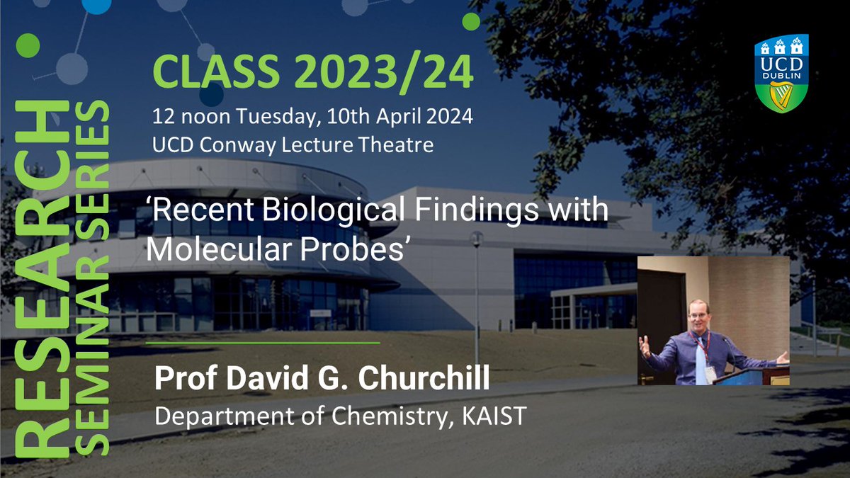 Up next in #CLASS: Prof. David G Churchill, Department of Chemistry, KAIST. In this seminar Prof. Churchill will discuss about Recent Biological Findings with Molecular Probes. All welcome. Tuesday 9th April at 12pm