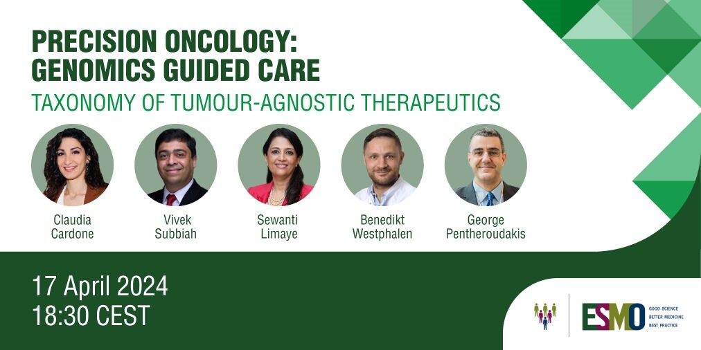 📣The last webinar in the #PrecisionOncology series presents ESMO’s new proposal for a classification of tissue-agnostic therapeutics. Register now:🔗ow.ly/8xBH50R8aFI @clacardone @VivekSubbiah @SewantiLimaye @BenWestphalen @GPentheroudakis