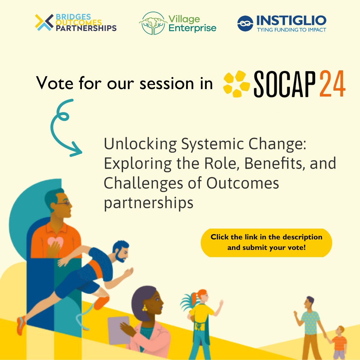We are in the running to take the stage at #SOCAP24! Our session, with @village_ent & @BridgesOutcomes, would bring in @MilaLukic, @sebchaskel, & @BrubakerCeleste to discuss how funders can catalyze impact through outcomes partnerships! Vote for us! ➡️ ow.ly/o3E650R8Mie