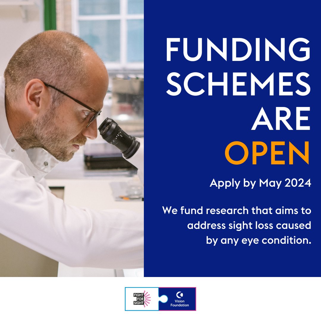 Throughout April we are launching funding for researchers in vision research! Starting strong with the Zakarian Awards that opened up this week which we jointly fund with @RCOphth Learn more here 🔗 ow.ly/p4lE50R944A #ResearchFunding #VisionResearch