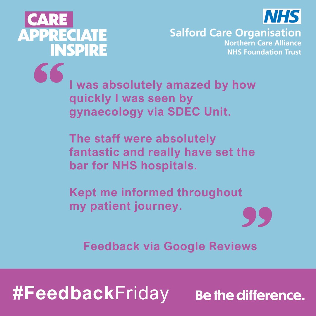 👏 This #FeedbackFriday, it's a huge well done to our Medical Same Day Emergency Care (SDEC) Unit and Gynaecology service! Thank you for your combined efforts in delivering this positive #PatientExperience.