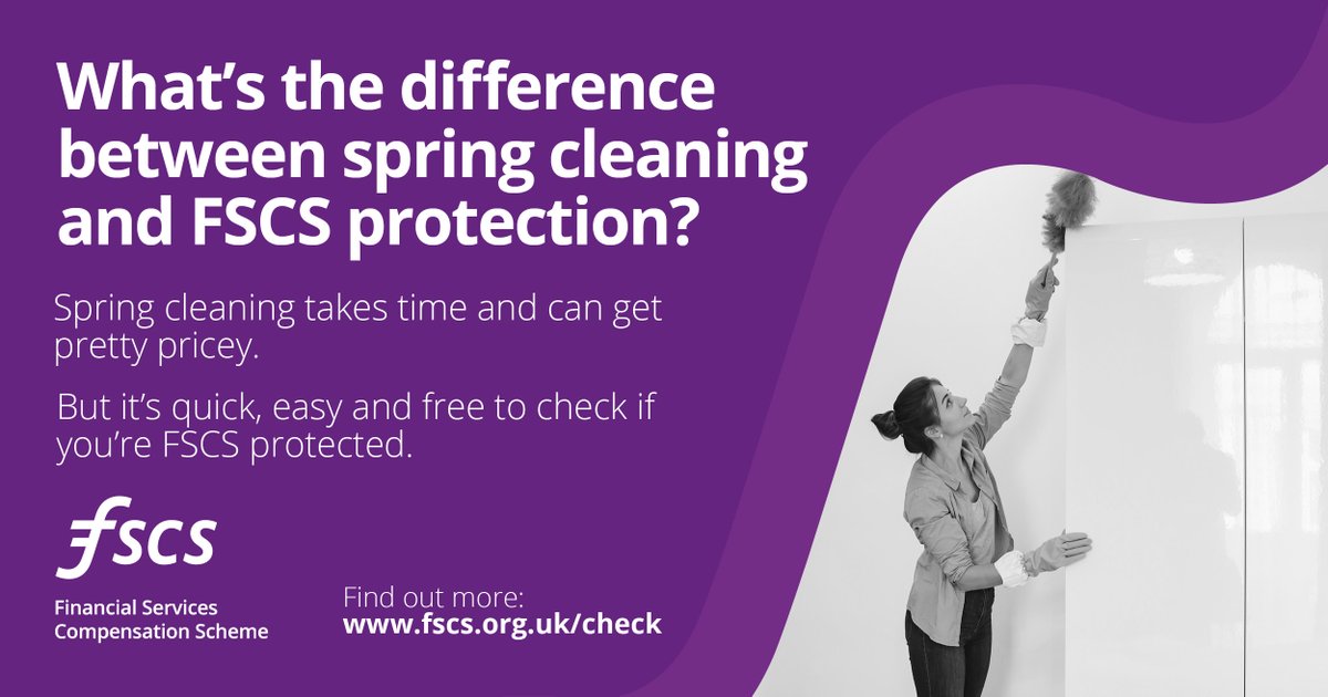 Planning on doing some #SpringCleaning this weekend? 🧼🧹 Between mopping, dusting and more, it's worth taking a quick break to check if you're FSCS protected. It's free to find out, thanks to our protection checkers, but it could save you up to £85 000. Learn more 👇