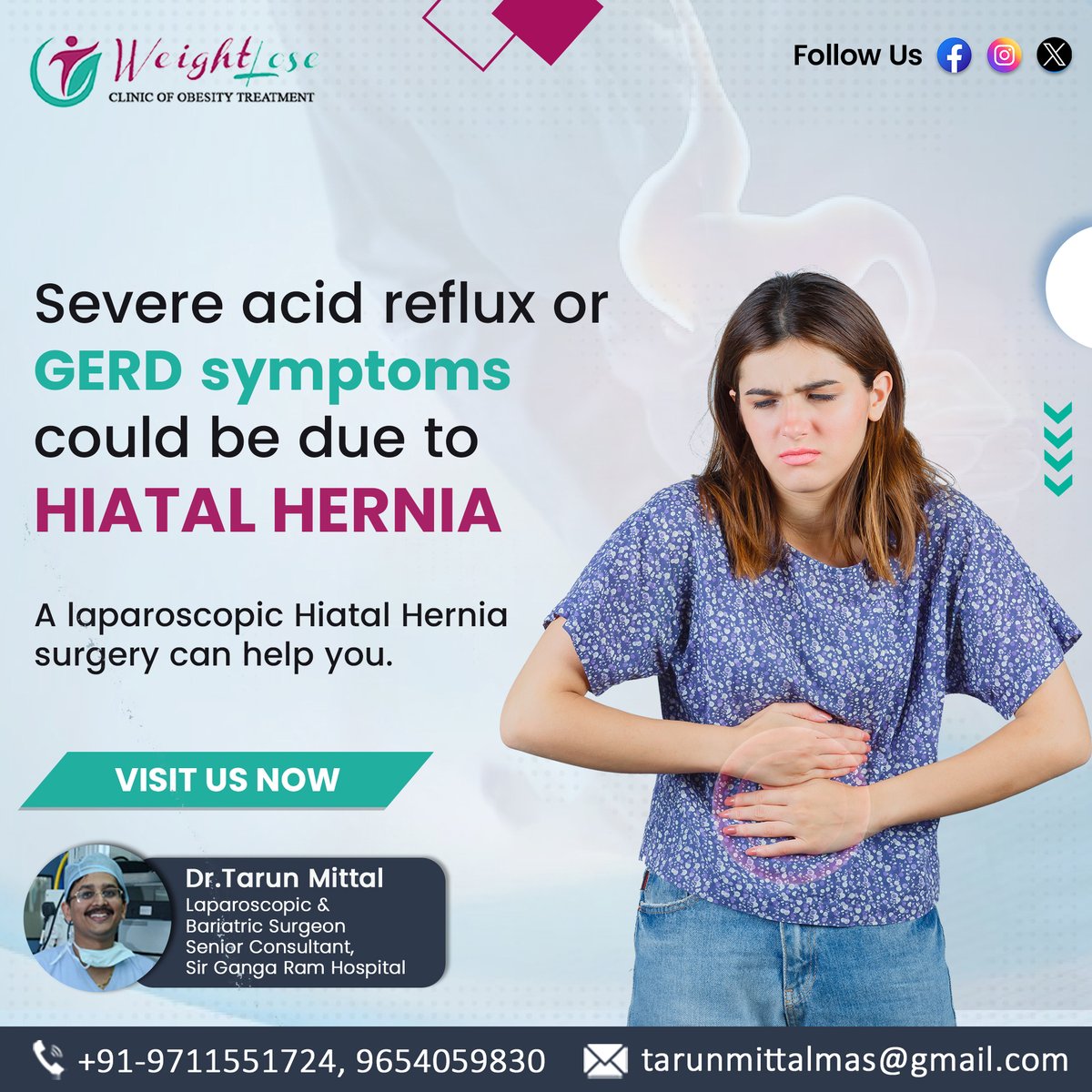 Struggling with severe acid reflux or GERD symptoms? It could be due to a hiatal hernia. Don't suffer in silence. Explore the benefits of laparoscopic hiatal hernia surgery. Visit us now for relief and reclaim your comfort!

Visit Now: bit.ly/3NEKbek
