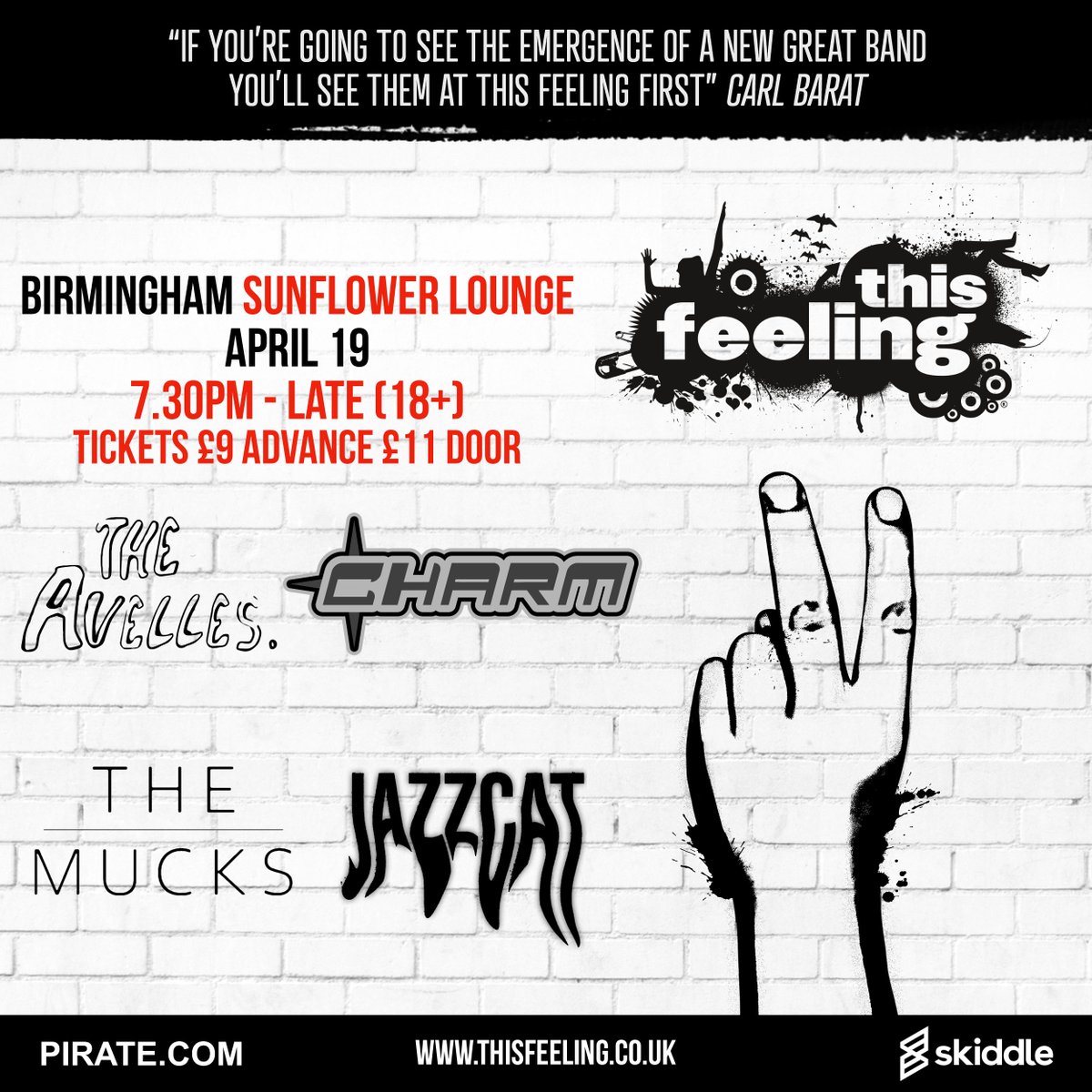 Just announced 🎸 April 19 Birmingham @Sunflowerlounge ft. @theavelles @CharmBandUK @the_mucks_music & #jazzcat 🎟️skiddle.com/e/37392659