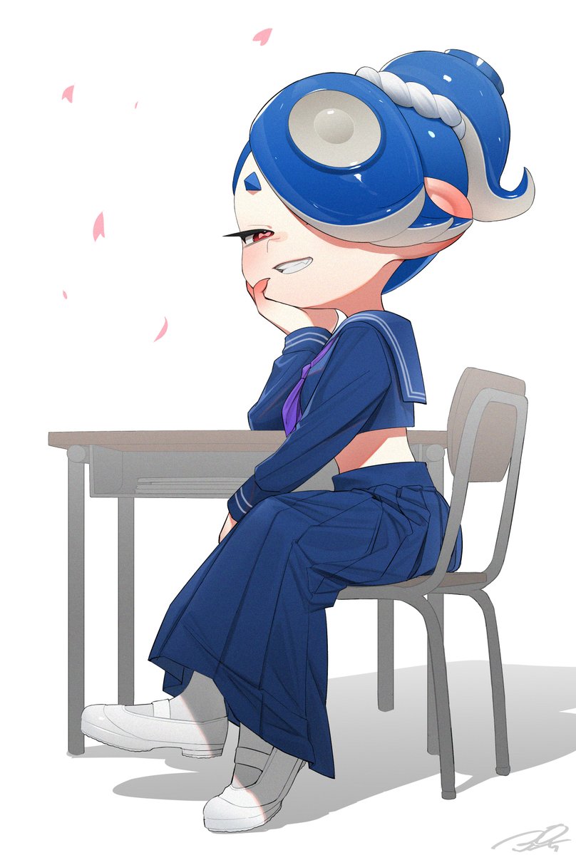 shiver (splatoon) 1girl solo looking at viewer smile simple background shirt skirt  illustration images