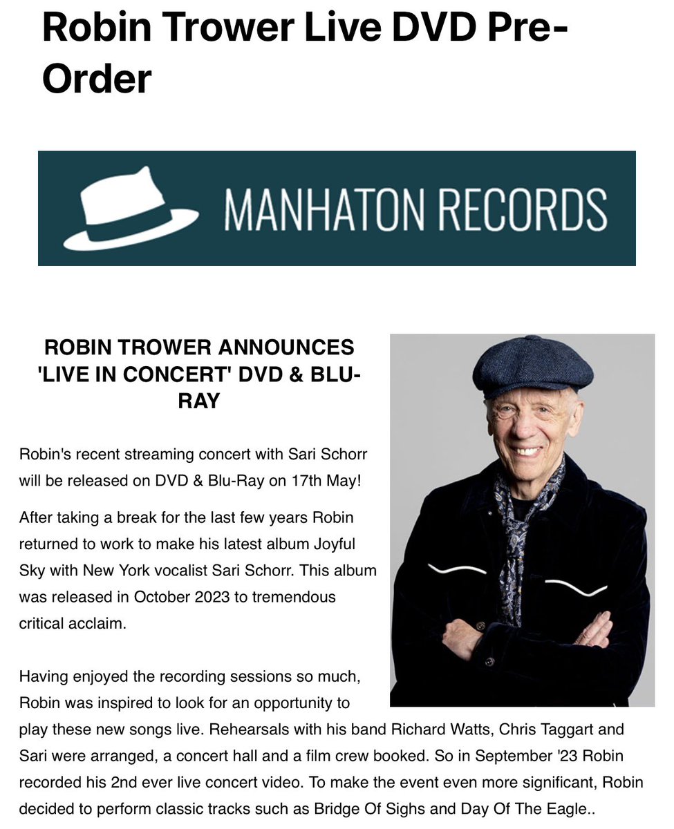 More news on that @robintrower ‘in concert’ DVD/Blu-Ray release now available to pre-order at robintrower.com/shop/?mc_cid=4…