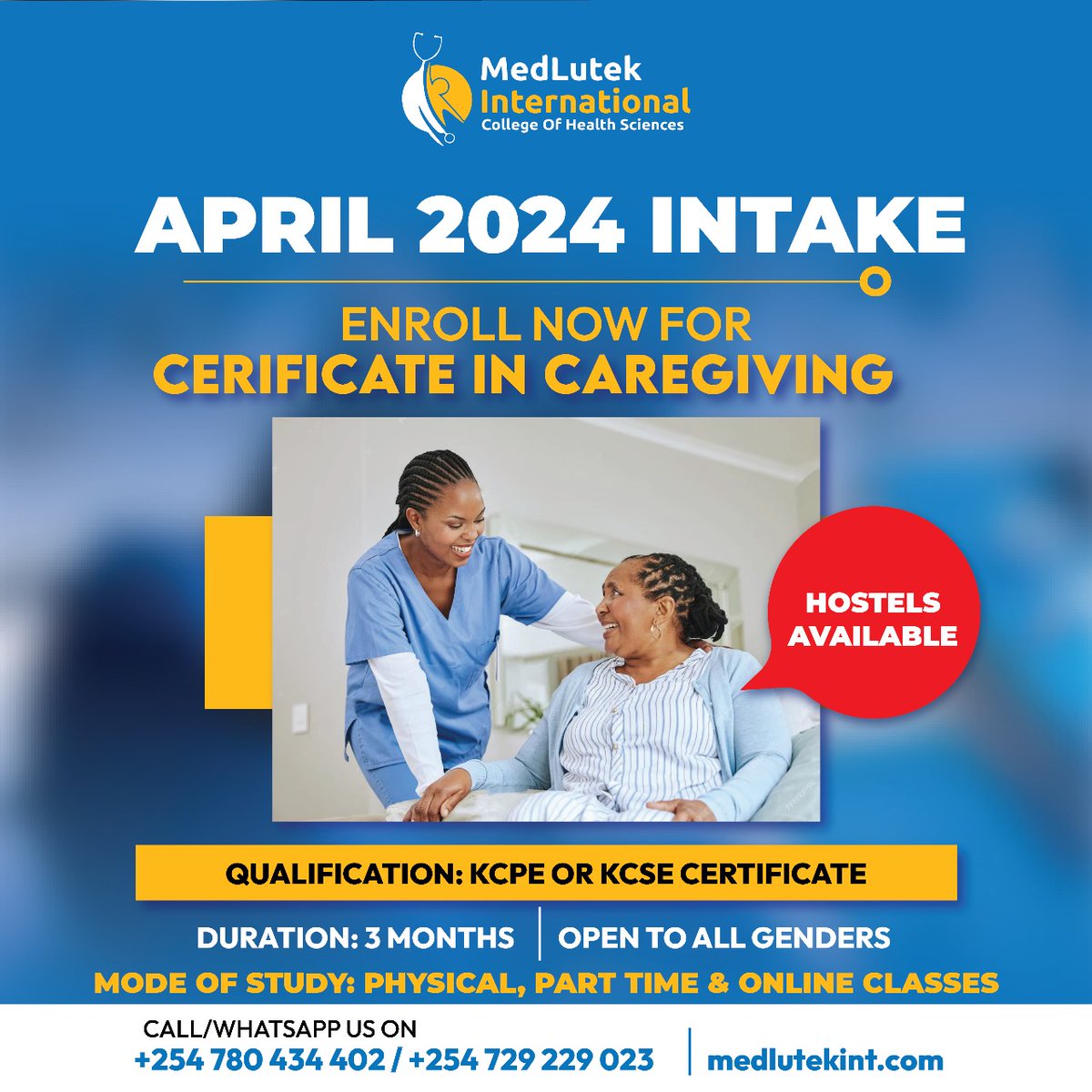 Join us today and step into a fulfilling career in healthcare!  Enroll now in our Certified Nursing Assistant (CNA) and Caregiving courses.

 April 2024 Intake ongoing!!!

medlutekint.com/enroll/

 #Medlutekcares  #HealthcareAssistant #Caregiving #CNA