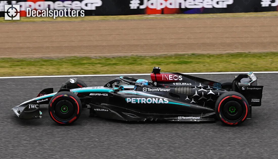 The @MercedesAMGF1 #W15 is carrying a slight livery revision for the #JapaneseGP - with an additional Petronas-green stripe added onto the side pod. The team removed the traditional flow line, that went under the sidepod, as it 'no longer works with the shape of the car'. #F1