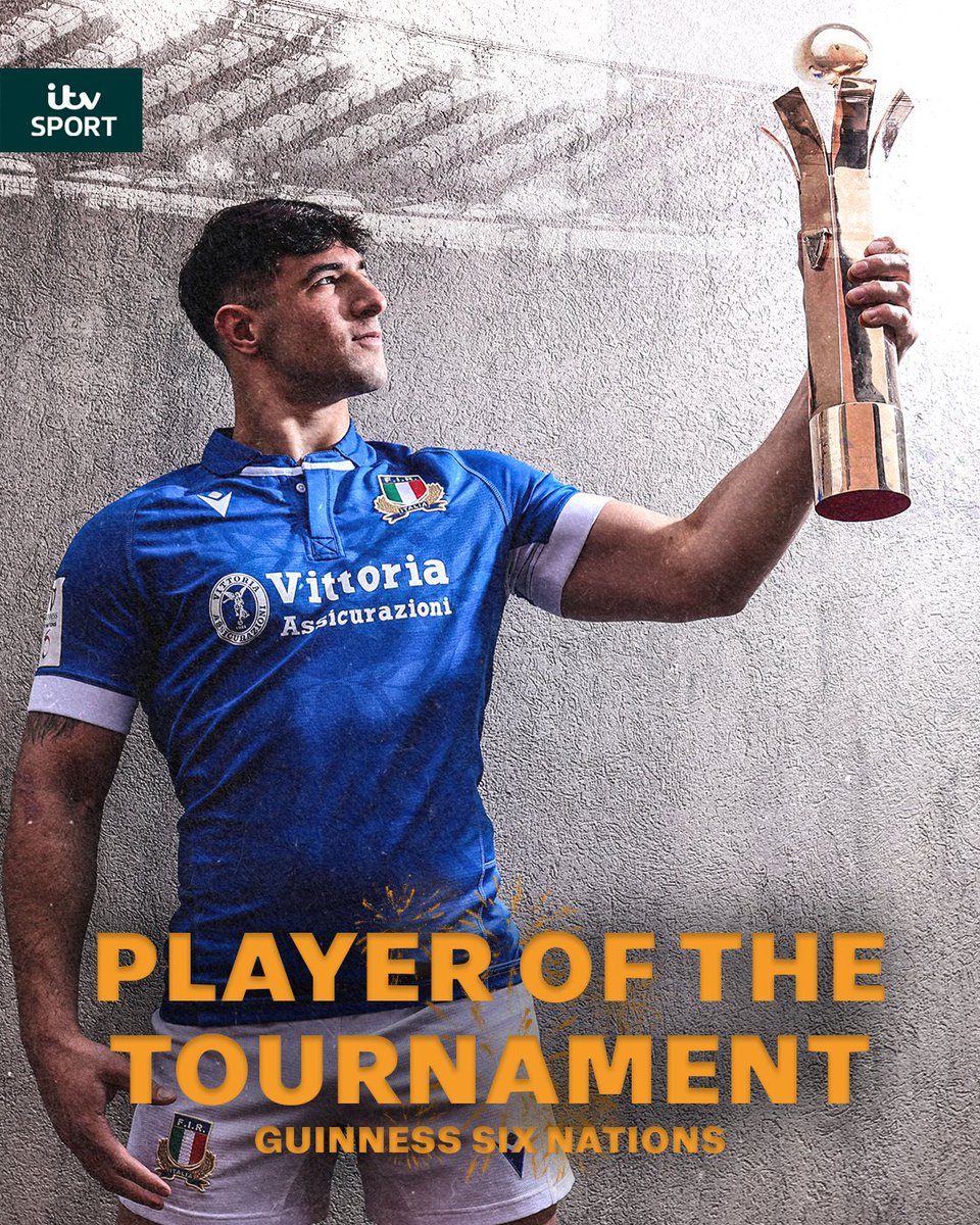 Your #GuinnessSixNations Player Of The Tournament... Tommaso Menoncello 35 carries 🏉 302 metres carried 🦵 185 metres gained 💪 Four offloads 🤲 Two linebreaks ❌ 46 tackles made 💥 What a tournament from the Italian centre