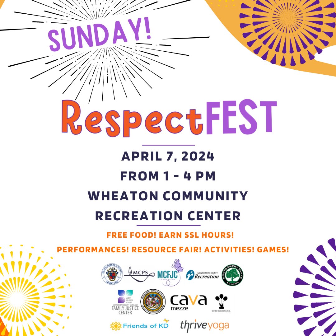 Choose Respect (@choose_respect) on Twitter photo SUNDAY! Sunny skies forcasted for RespectFEST! Hope to see you there. tinyurl.com/mocorespectfest. Registration on site. Thank you to our sponsors: @mcps <a href="/MCFJCFoundation/">MCFJC Foundation</a> <a href="/MCSAONEWS/">Montgomery County State's Attorney's Office</a>
@mocorec @montgomeryparks SUNDAY! Sunny skies forcasted for RespectFEST! Hope to see you there. tinyurl.com/mocorespectfest. Registration on site. Thank you to our sponsors: @mcps <a href="/MCFJCFoundation/">MCFJC Foundation</a> <a href="/MCSAONEWS/">Montgomery County State's Attorney's Office</a>
@mocorec @montgomeryparks