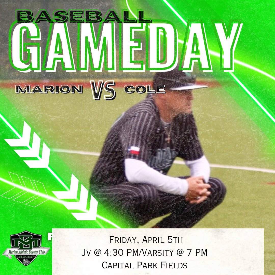 MarionAthBoost's tweet photo. Baseball plays Cole tonight at Capital Park Fields
JV - 4:30
Varsity - 7
Graphic designed by: MHS Graphic Design Class
#mabc #marionbaseball #bulldogbaseball #marionbulldogs #bulldogpride https://t.co/kpVAQGKZY1
