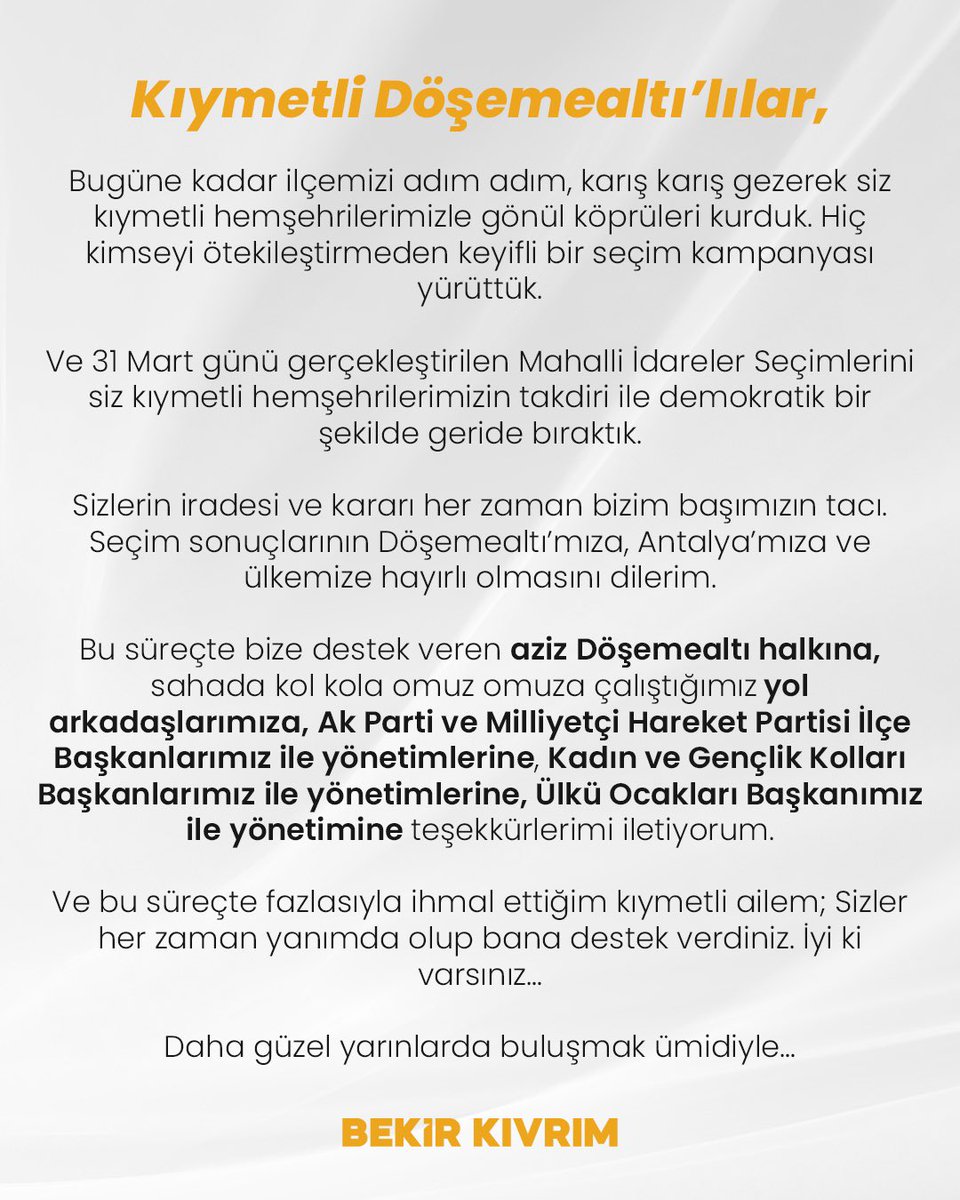 Teşekkürlerimle…