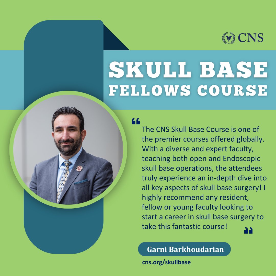 Register now for the Skull Base Fellows Course! This premier course offers hands-on experience for all attendees with lectures from our expert faculty. Join us August 29-30 in Cleveland—space is limited, so reserve your seat today: cns.org/skullbase #CNSCourse #skullbase