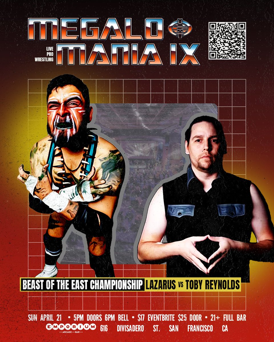 officialUGWA's tweet image. Another match for 4/21 @emporiumsfbay 
The NEW Beast of the East Champion 
@BoiLazarus 
V
@TobyTBD of the Graveyard Shift!

Tickets are available NOW on Eventbrite for $17!