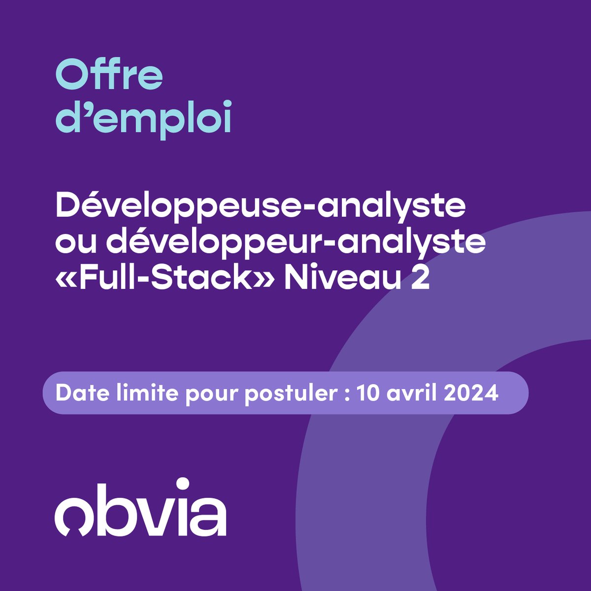 🚀 Offre d'emploi ! L'Obvia recherche un(e) Développeur/Développeuse full-stack pour rejoindre notre équipe ! Pour postuler 👉buff.ly/4ax662C