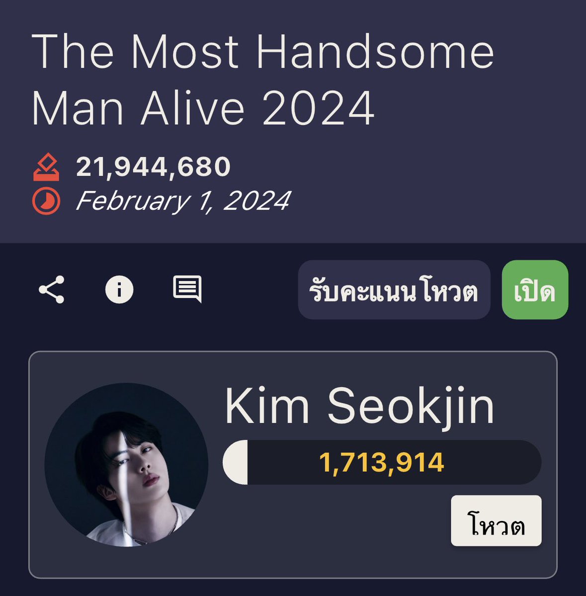 JinstreamTH's tweet photo. ตอนนี้พี่จินอยู่ลำดับที่ 5 แล้วนะคะ ไปที่ 4 กันต่อเลยค่า ทุกคนเก่งมาก มากที่สุด สุดย��ด ยอดเยี่ยม 

#NETIZENSREPORT #KIMSEOKJIN for Most Handsome Man Alive #MHMA2024 #MHMA2024KIMSEOKJIN @thenreport https://t.co/DHtfnYP3r4
