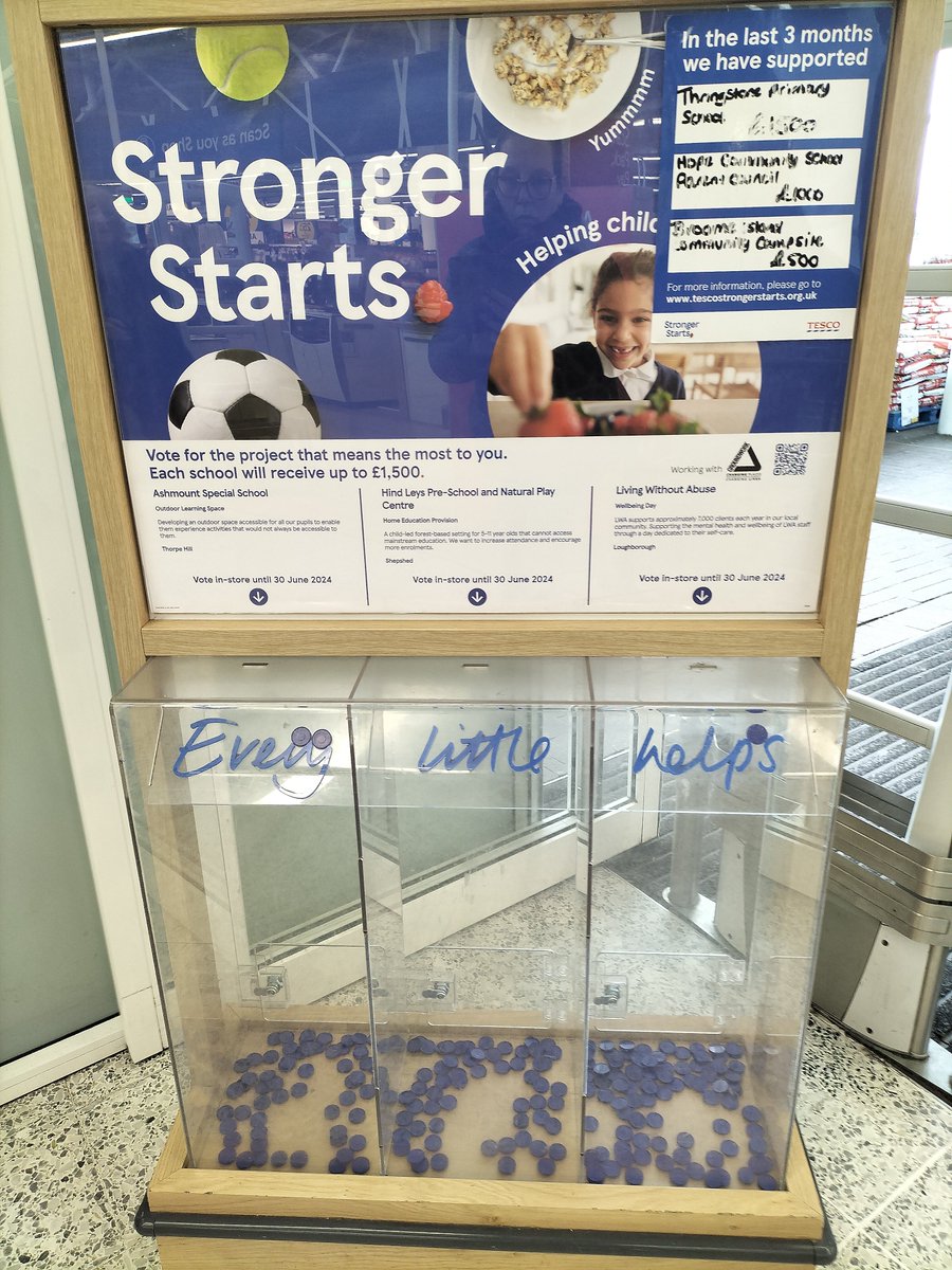 You can now vote in Loughborough, Shepshed and Sileby Tesco stores from April to end of June as part of @Tesco Stronger Starts which gives community projects up to £1500 - you decide how much funding we get, so please vote for us next time you shop at Tesco. #tescostrongerstarts