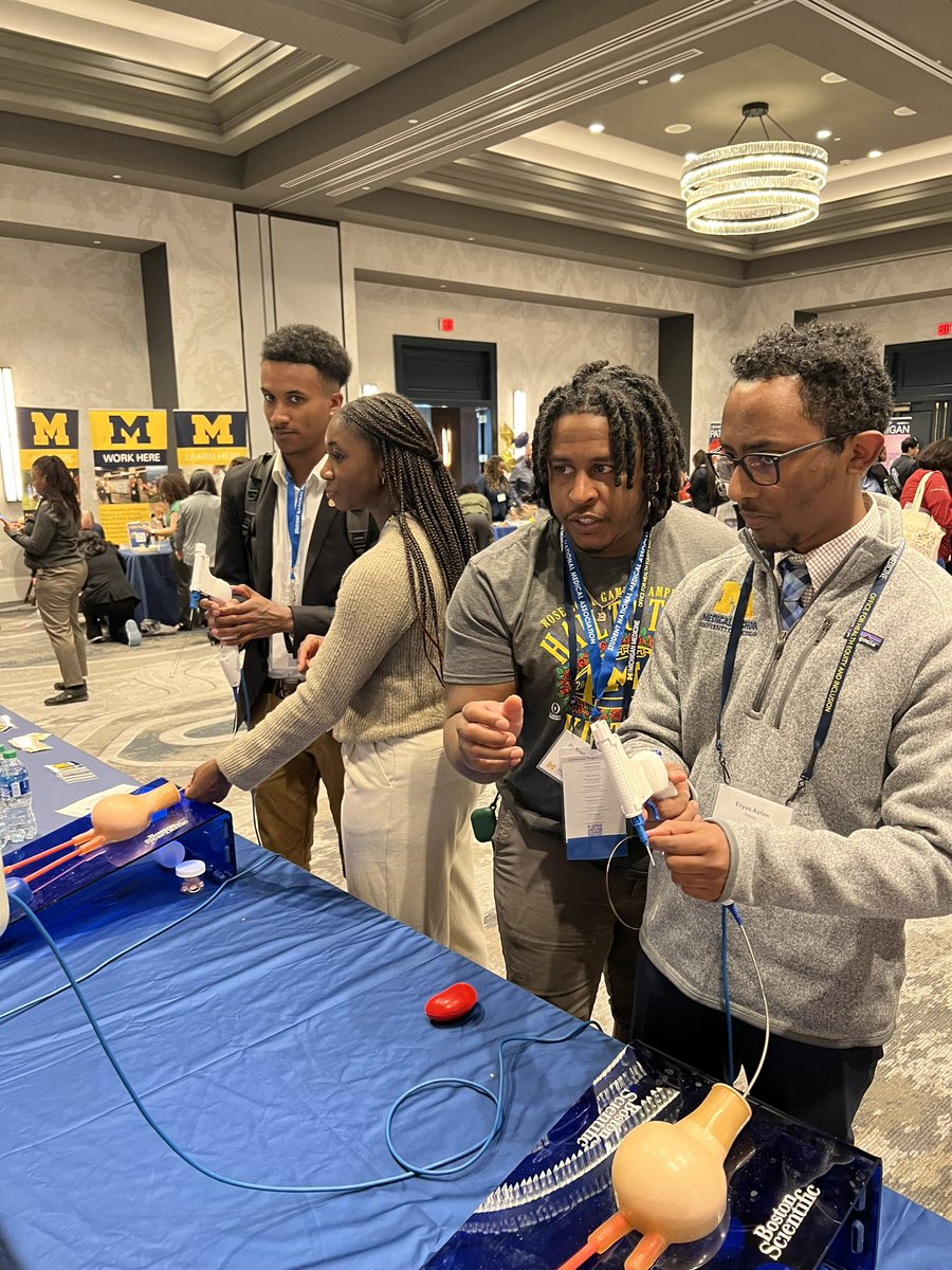 @ThatBlackMD, @h_gambrah, and Dr. Barboglio Romo represented @UMichUrology at SNMA. Encouraged URM to go into urology, educated them about programs for support along the way, and had fun with ureteroscopes. We are thankful to this crew for making the pipeline more diverse!