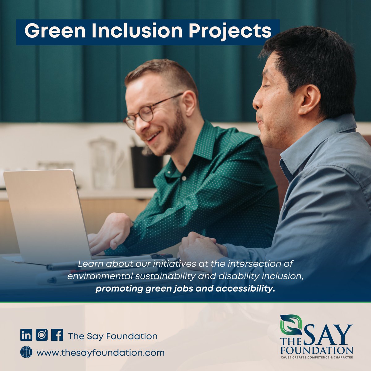 Green is the future, and inclusion is the path. 
Discover our green initiatives today!

#greenjobs #sustainability #inclusion #ecofriendly #environmentalimpact #disabilitysupport #thesayfoundation