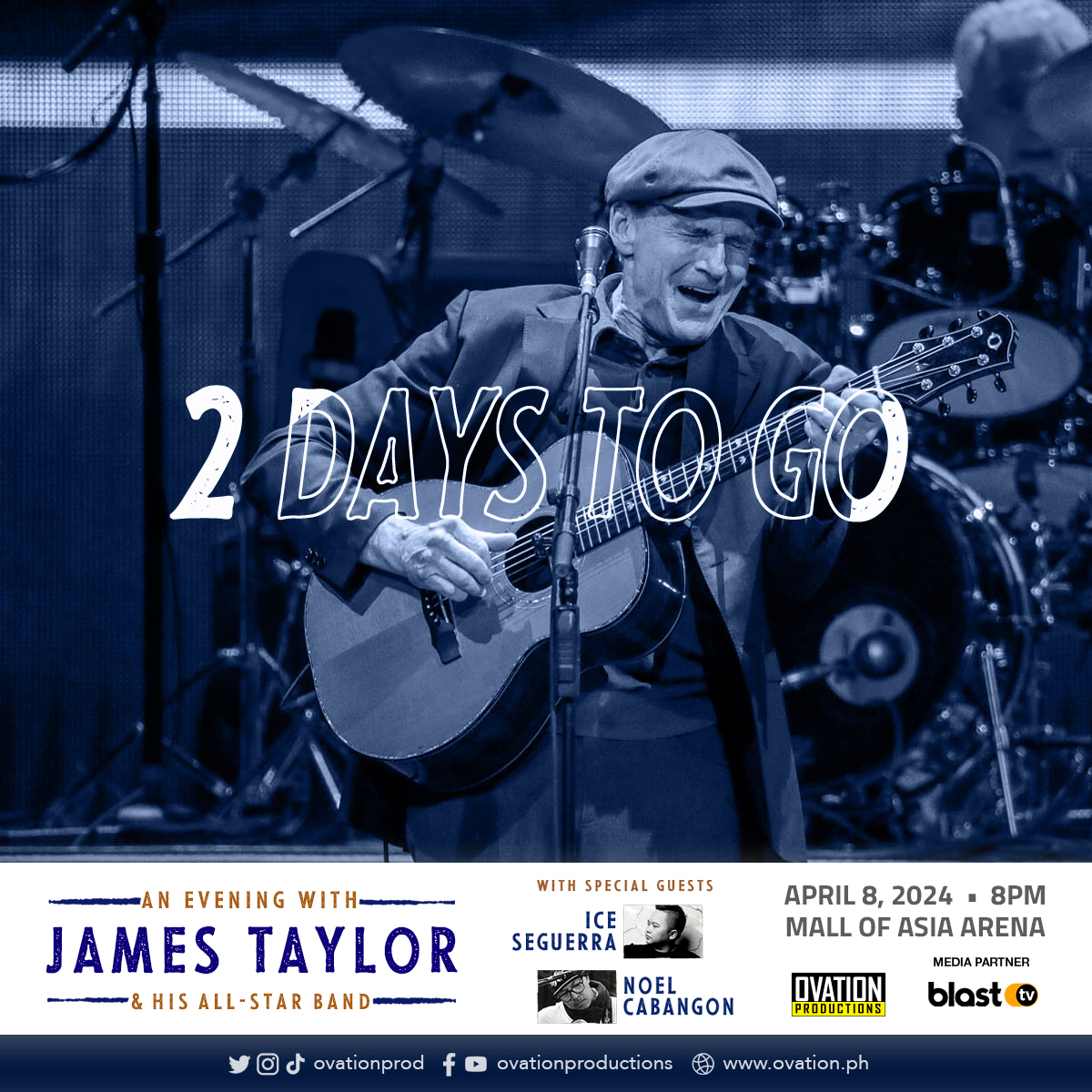 We still have 2 days to go before James Taylor's concert at the Mall of Asia Arena on April 8, 2024! Don't miss out! Get your tickets at smtickets.com