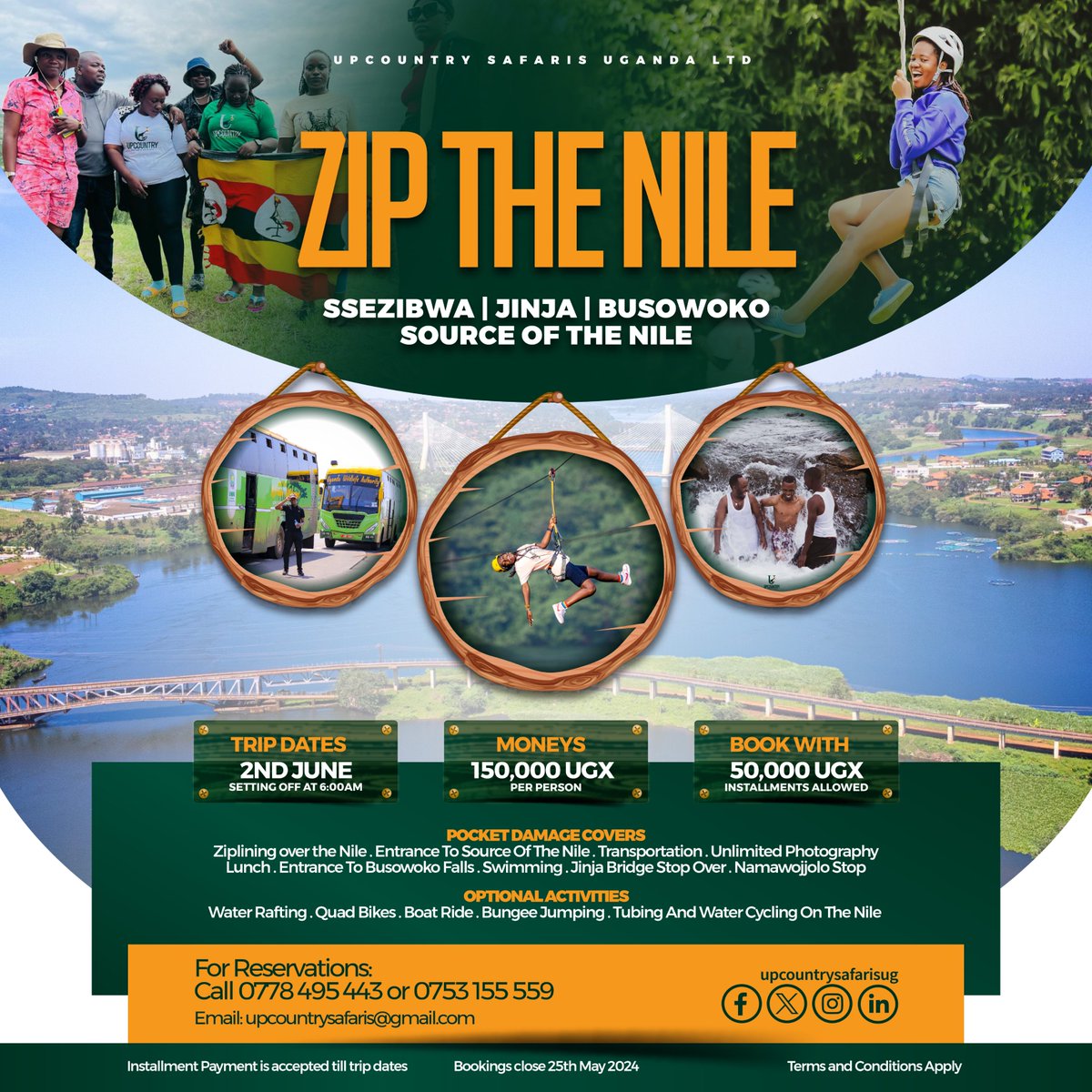 Embark on an unforgettable adventure down the Nile with our #ZiptheNile Jinja trip! 🚣‍♂️ Experience the thrill of zip lining over the water and soak in the stunning views.

Limited spots available, book now for the ultimate adrenaline rush! #ZiptheNile #AdventureAwaits #BookNow
