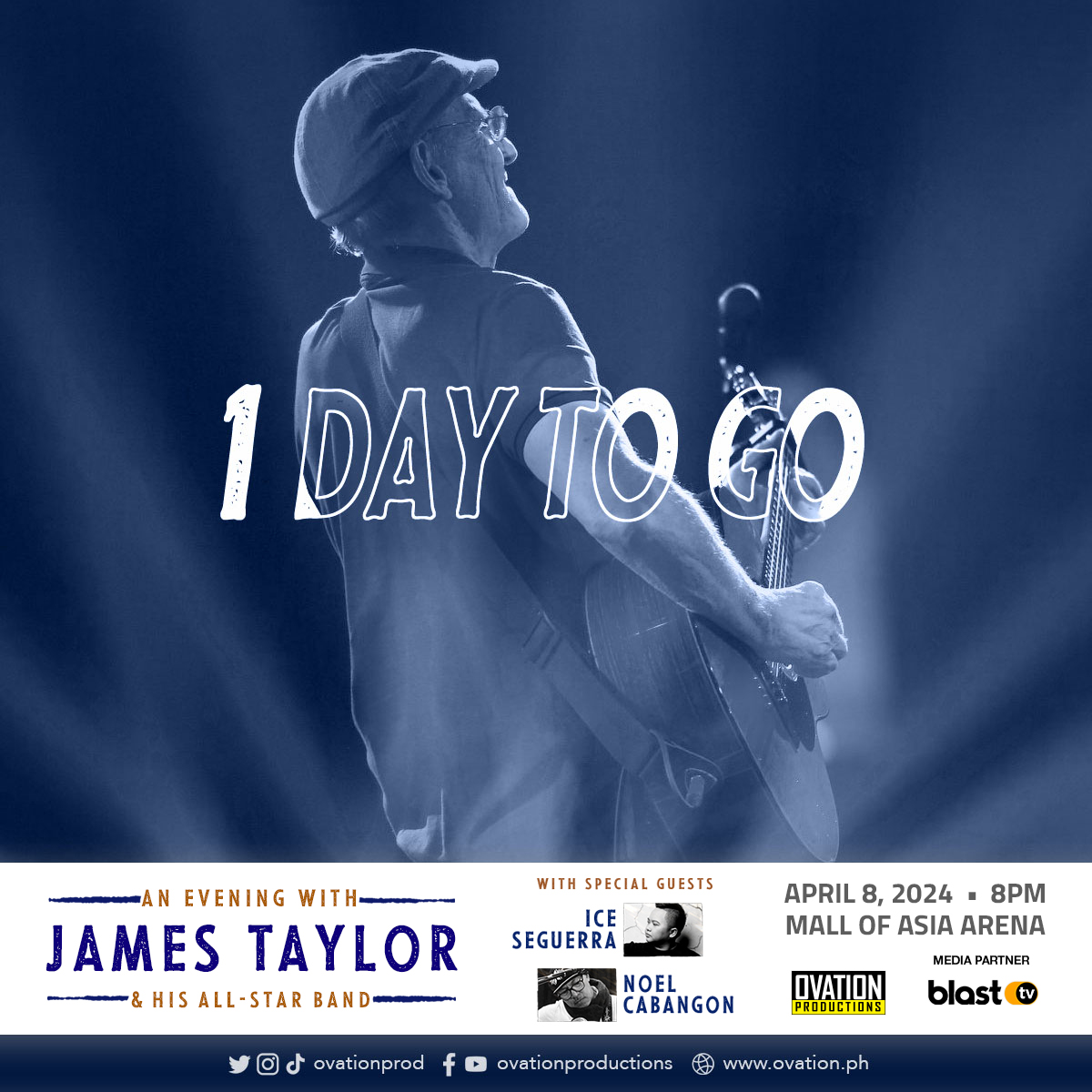 We only have 1 day to go before James Taylor's concert at the Mall of Asia Arena! What are you waiting for? You still have a chance to get your tickets at smtickets.com!