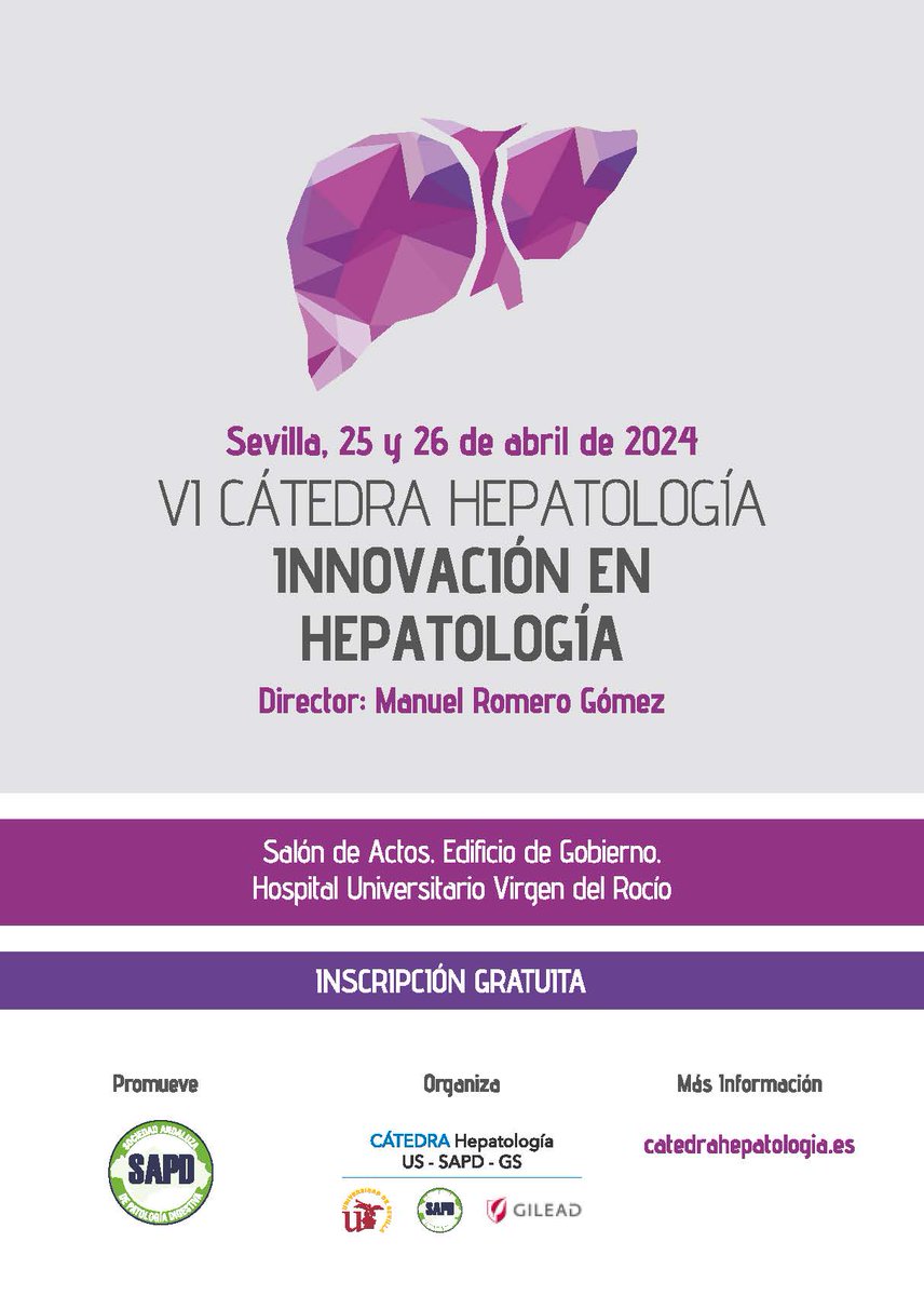 🔊🔊Descubre lo último en innovación hepatológica en la VI Cátedra de Hepatología, 25-26 abril 2024, Hospital Universitario Virgen del Rocío. #Hepatología #Innovación #SAPD @GileadSciences @unisevilla @mromerogomez @HospitalUVRocio 🧐Más info: sapd.es/noticias/ver/6…