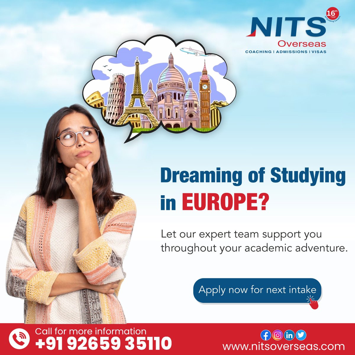 Don't just dream about studying in Europe – let our expert team help you make it happen. Apply now for the next intake and begin your academic journey!

📞: +91 9265935110

#nitsoverseas #studyabroad #education #ielts #studyincanada #study #studentvisa #studyineurope