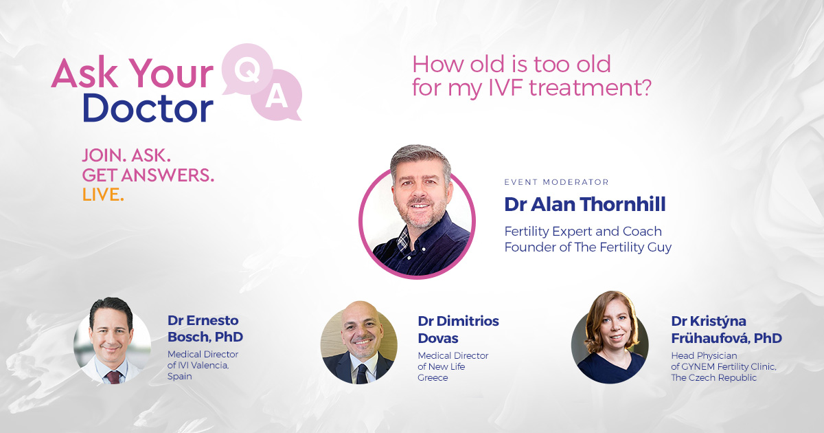 Join us on Tuesday 09/04  at 7:00 PM for a live Q+A event featuring Dr Ernesto Bosch, Medical Director of IVI Valencia.
The  panel of fertility experts will discuss the topic : 'How old is too old for my #IVF treatment?' Register here to book your place: crowdcast.io/c/lkc26pfm4ypk
