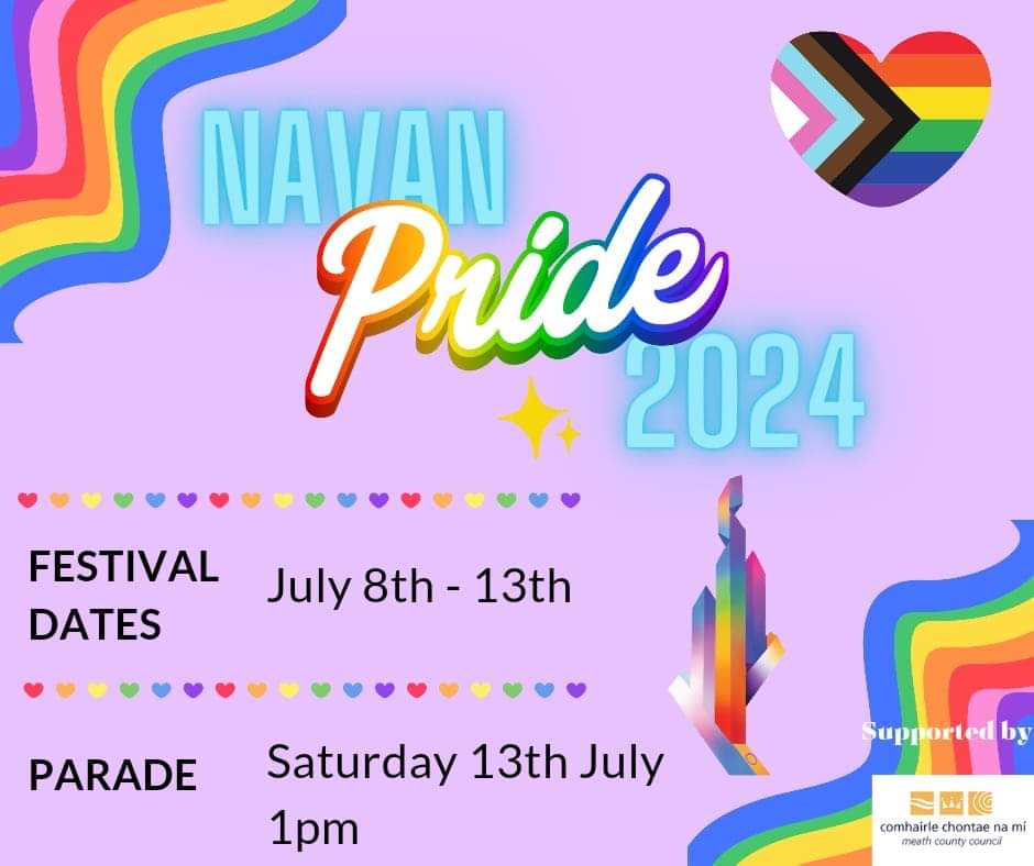 Navan Pride CLG (@navanpride) on Twitter photo Navan Pride is back!!
We are delighted to announce that our charity partners this year are <a href="/MeathRiver/">Meath River Rescue</a> & <a href="/MwRefuge/">Meath Women's Refuge & Support Services</a>
Be sure to mark Navan Pride 2024 in your Diary!
Festival Dates: July 8th - 13th
Parade: Saturday 13th July, 1pm
#navanpride #meath #Pride #Brod Navan Pride is back!!
We are delighted to announce that our charity partners this year are <a href="/MeathRiver/">Meath River Rescue</a> & <a href="/MwRefuge/">Meath Women's Refuge & Support Services</a>
Be sure to mark Navan Pride 2024 in your Diary!
Festival Dates: July 8th - 13th
Parade: Saturday 13th July, 1pm
#navanpride #meath #Pride #Brod
