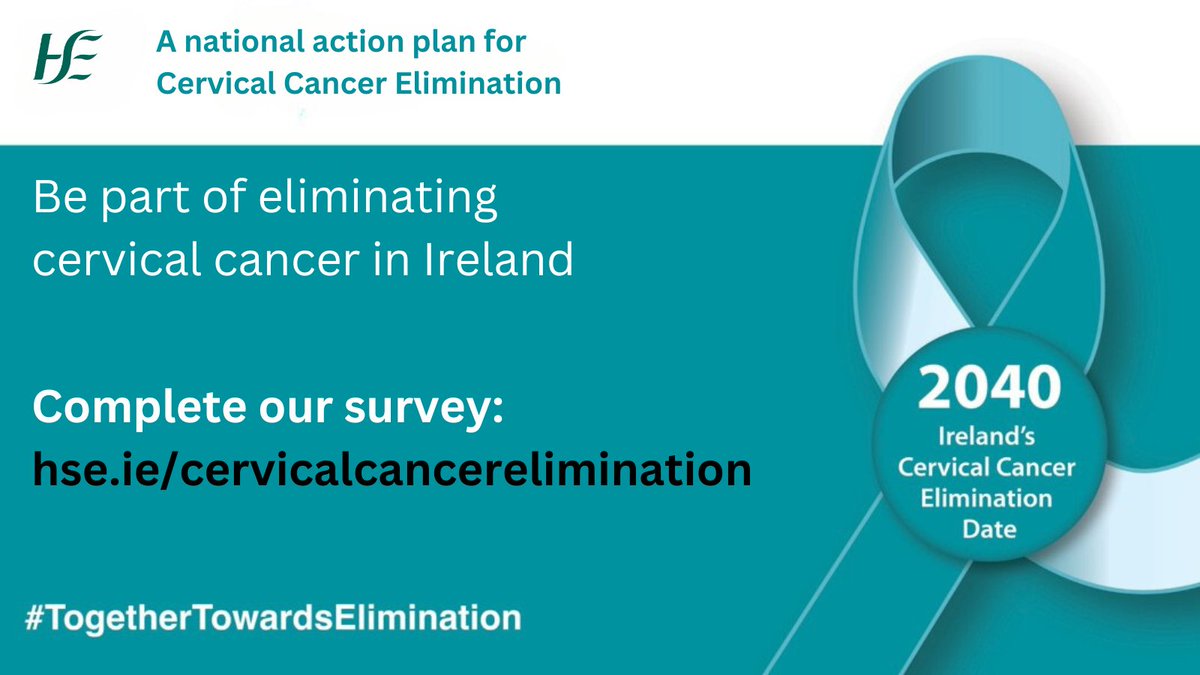 📢**Final Call**
Our survey closes at 5pm today.

Ireland is on target to eliminate #cervicalcancer by 2040.

We’re developing an action plan to keep us on track and we want to hear from you.

Be part of it! Do the survey now: hse.ie/cervicalcancer…

#TogetherTowardsElimination