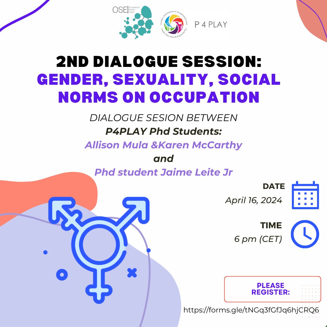 Occupational Science Europe and P4Play have jointly organized the second dialogue session about different relevant matters in Occupational Science. This next one will take place on 16th April at 6pm CET. Please register below for the following event: forms.gle/HCsBtgKin7UvHV…