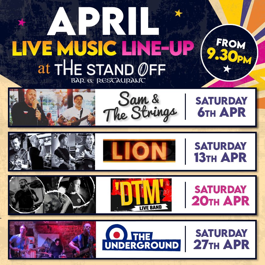 We have an amazing line up of bands on this April at The Stand Off!  Starting with the amazing Sam and the Strings this Saturday night. #welovelivemusic #supportinglocalbands