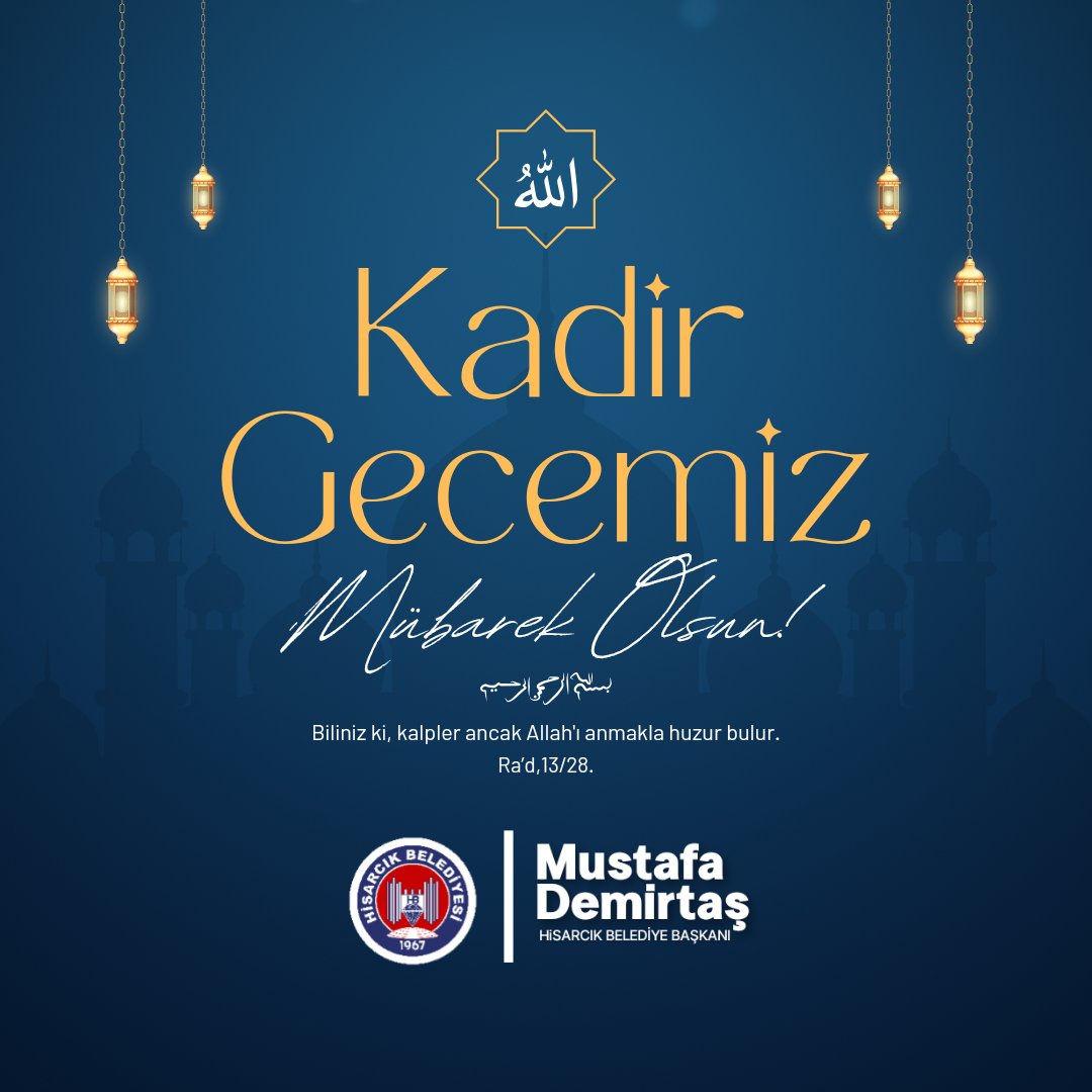 Ramazan ayının manevi anlamda en yoğun duygularla yaşandığı bu gecenin ülkemize, İslam alemine ve sağlık, barış ve huzur getirmesini arzu ediyor, Hisarcık’lı  hemşehrilerimin Kadir Gecesini  en içten dileklerimle tebrik ediyorum.#KadirGecesi #HayırlıCumalar
#Kandil
#Hisarcık
