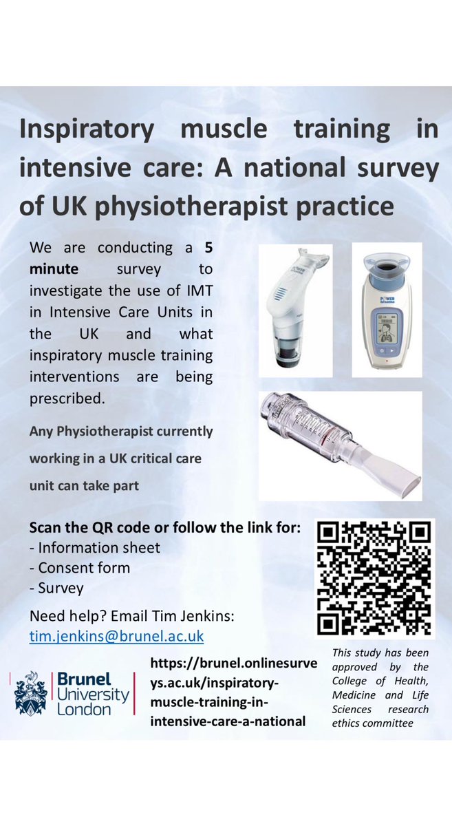 📢All UK ICU Physiotherapists   National survey of Inspiratory Muscle Training (IMT) practice in ICU   Please fill in this brief survey to tell us if you use / don't use IMT in ICU   brunel.onlinesurveys.ac.uk/inspiratory-mu…