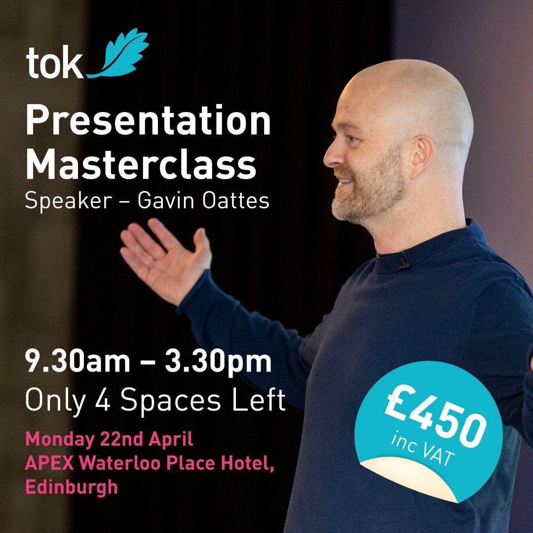 🚨REMINDER 🚨 If public speaking gives you the jitters, don't worry Oor very own @gavinoattes is revealing his presentation secrets and you can be a part of it! Taking place on Monday, 22nd April, 9:30 AM to 3:30 PM at the Apex Waterloo Place Hotel 👉 bit.ly/4cuTURU