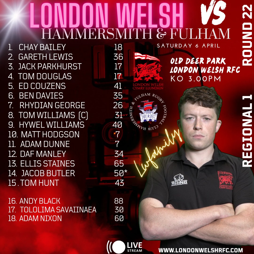 🎬YOUR LONDON WELSH The season finale is upon us! A Super Saturday at ODP! Returns for Lewis & Parkhurst in the engine room after injury, Williams at 9 & Lima Sava back from suspension! A bumper crowd & our former players day lunch, come & see out the season in style! #COYW