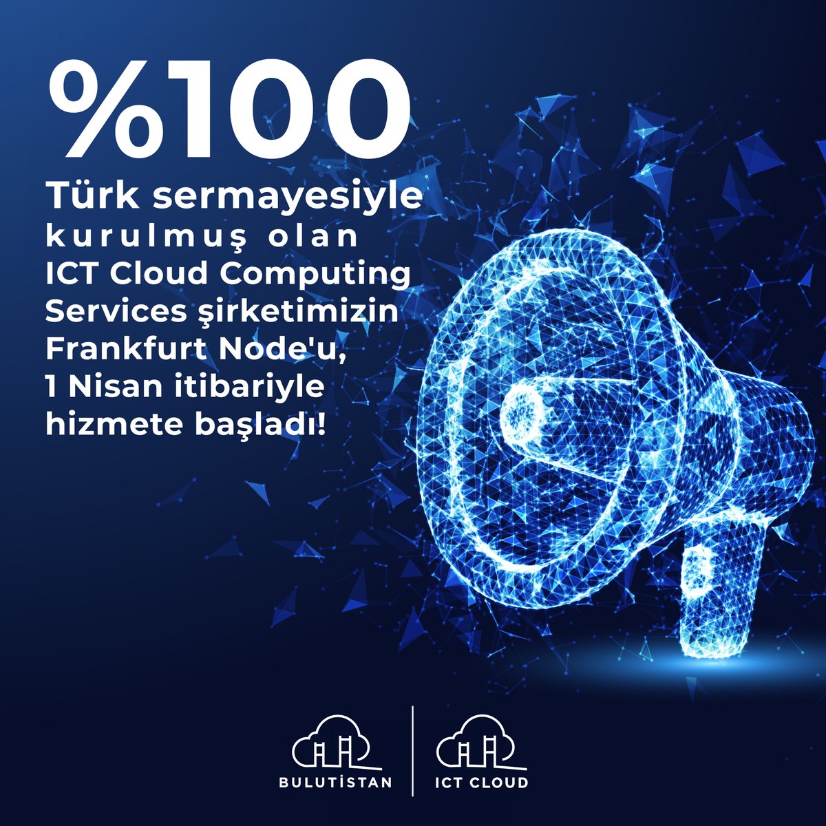 %100 Türk sermayesiyle kurulmuş olan ICT Cloud Computing Services şirketimizin Frankfurt Node'u, 1 Nisan itibariyle hizmete başlayarak Avrupa bulut pazarına muhteşem bir giriş yaptı! #Bulutistan #ICTCloudComputingServices #teknoloji #cloudcomputing #Cloud #technology