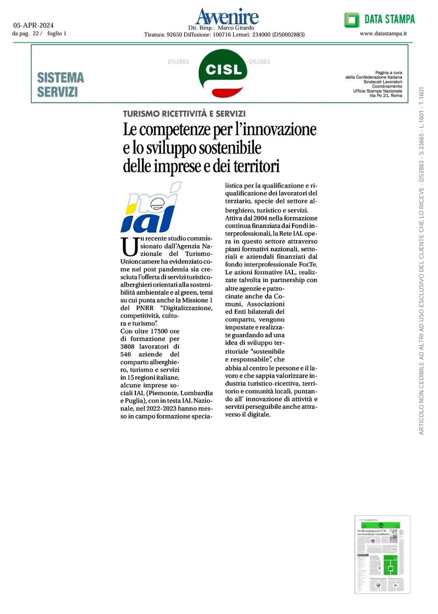 IAL_Nazionale's tweet photo. #formazione_continua x i lavoratori del settore turistico-alberghiero e servizi. Sulla pagina @CislNazionale di #Avvenire parliamo di alcune azioni formative della #reteIAL x la #competitività e l'#innovazione delle  imprese del comparto e lo #sviluppo  sostenibile dei territori https://t.co/7DOX0NFGfb