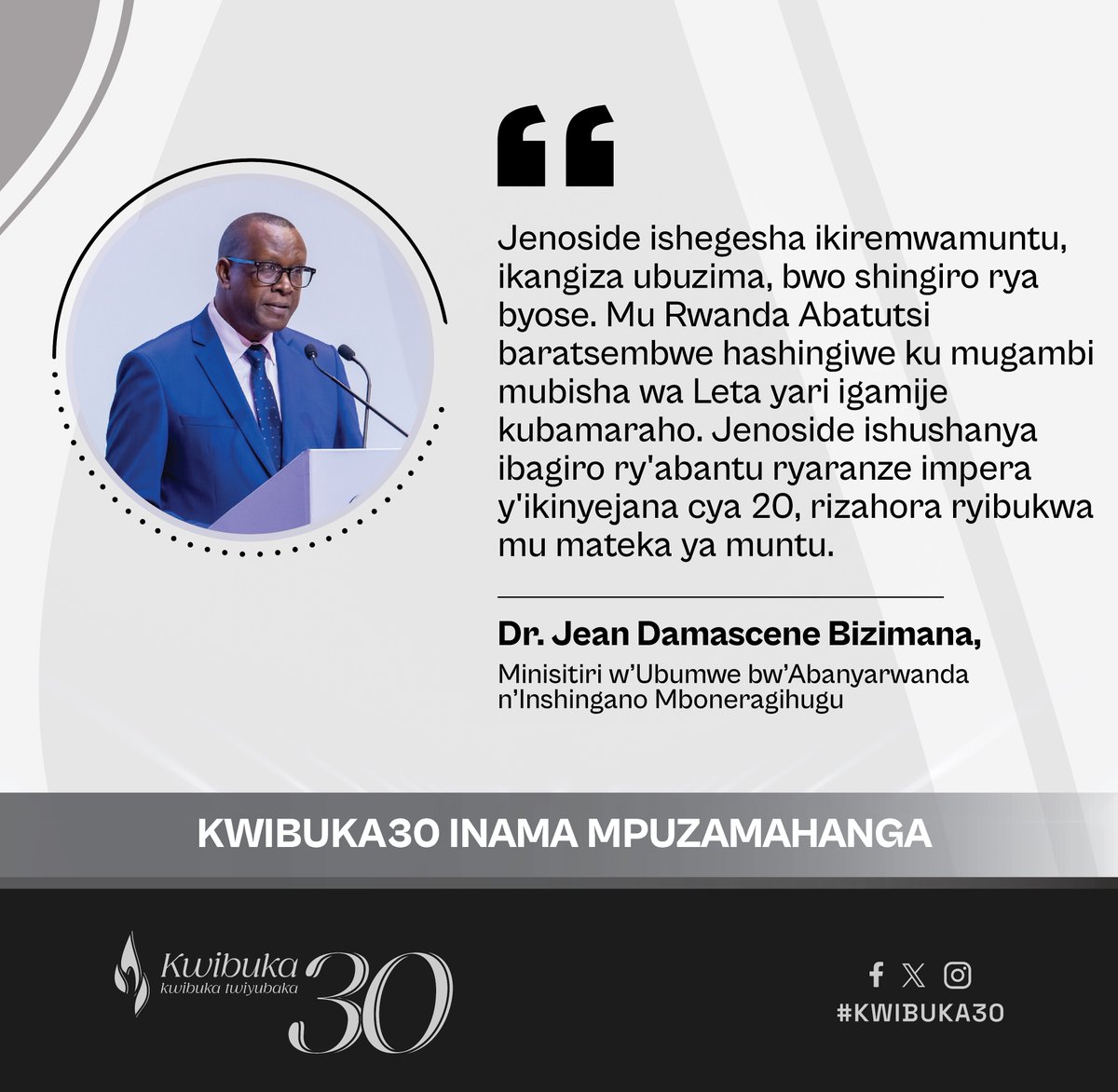 KwibukaRwanda's tweet photo. Mu Nama Mpuzamahanga ku #Kwibuka30 iri kubera muri Intare Arena, Minisitiri @DrDamascene yagarutse ku bihe bikomeye byaranze itegurwa n'ishyirwa mu bikorwa bya Jenoside yakorewe Abatutsi mu 1994. 
"Kwibuka twiyubaka." https://t.co/DfTLqO2fTt