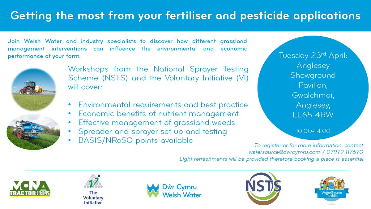 Upcoming event! 
<a href="/DwrCymru/">Welsh Water</a> want to explore how supporting good farming practices can benefit both farm efficiency and water quality.
In partnership with the NSTS and VI they are delivering a series of workshops - full info in graphic.