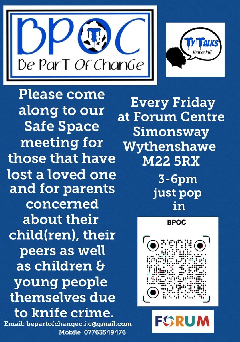 A safe space meeting at #ForumLibrary for those affected by, or concerned about knife crime. All ages welcome.