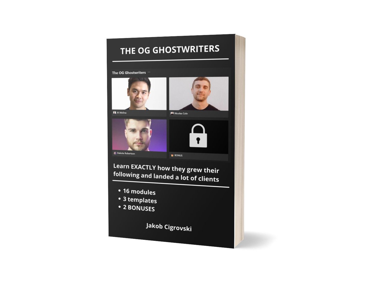 jakobcigrovski's tweet image. 3 Ghostwriters. The OGs. $10M+ earned. 655.000+ followers.

I’ve been studying their strategies for 3+ months.

They helped me grow to 1100+ followers and make me WiFi money.

Want it for FREE?

1. Like + Comment “OG”
2. Follow me so I can send it to you
3. RT to receive a BONUS