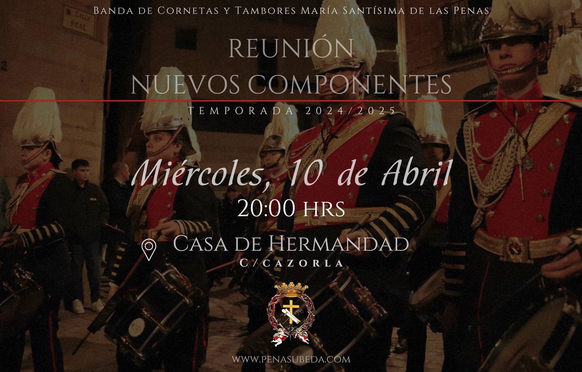 El próximo miércoles 10 de Abril a las 20:00 hrs tendrá lugar la reunión informativa para aquellos interesados en entrar a formar parte de nuestra formación.

📍 C/ Cazorla, casa de hermandad (Barrio puerta del Sol)

¡𝑶𝒔 𝒆𝒔𝒑𝒆𝒓𝒂𝒎𝒐𝒔!