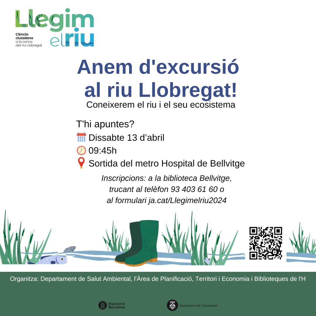 📢Apunta't a 'Llegim el riu'!

Coneix l'ecosistema 🌿🌊del riu Llobregat mentre participes en un projecte de #ciènciaciutadana.

🗓️13/04
📍Sortida del metro 🚇Hospital Bellvitge
✍️Inscriu-te a: 
💻ja.cat/Llegimelriu2024
📚A la @BiblioBellvitge
📞Trucant al 934036160

#LHCiència