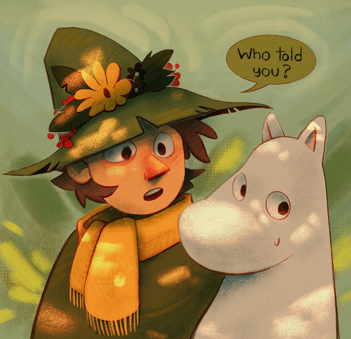 First proper Moomins drawing, and it's a joke from Discord with a friend 👍

(Also my birthday is very soon, yipeeee :D)

---
#Moomins #moominvalley #SnufkinFanArt #Snufkin #MoominFanArt #Moomintroll #LittleMy