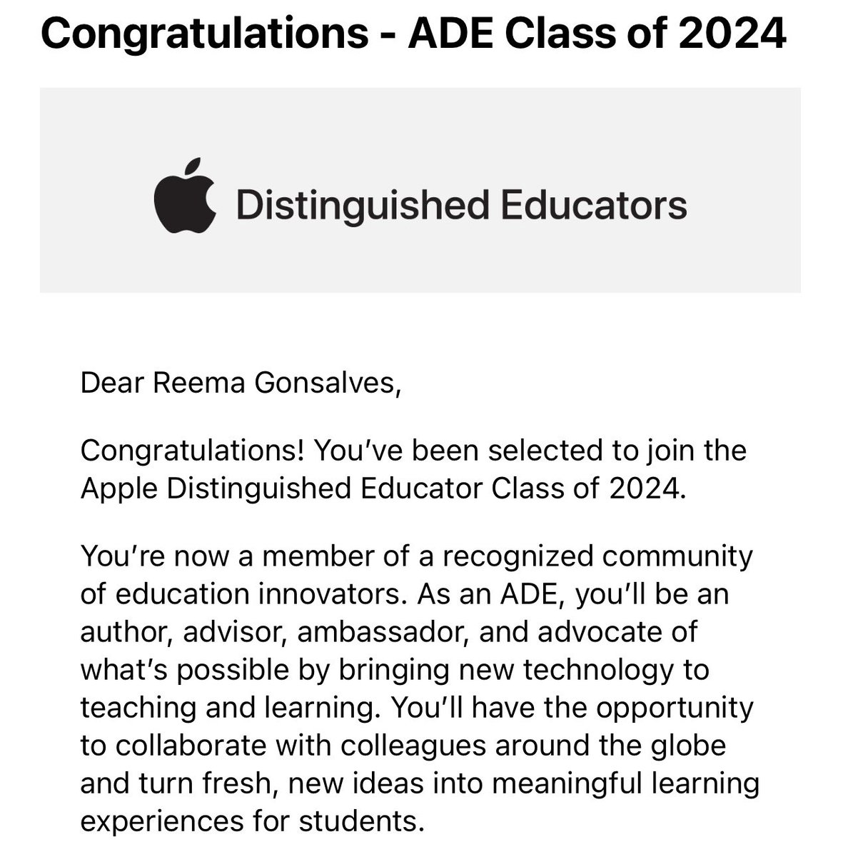 Honored and excited to be a part of this amazing community! #ADE2024 <a href="/AppleEDU/">Apple Education</a>