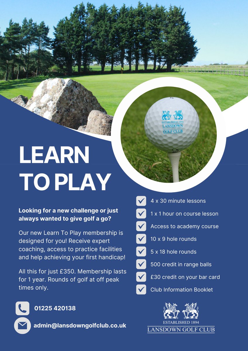 Are you looking to get into golf this spring? Why not try out our brand new membership designed for new golfers! With a balance of coaching, practice and access to our fabulous facilities you will be set up for success! Enquire now via - admin@lansdowngolfclub.co.uk